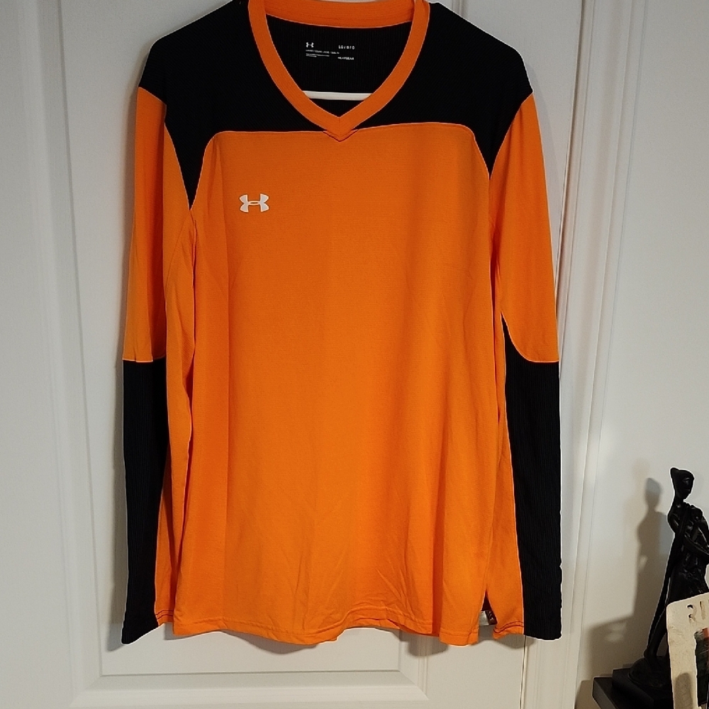 Under Armour Men's Vibrant Orange and Black Long Sleeve Tee